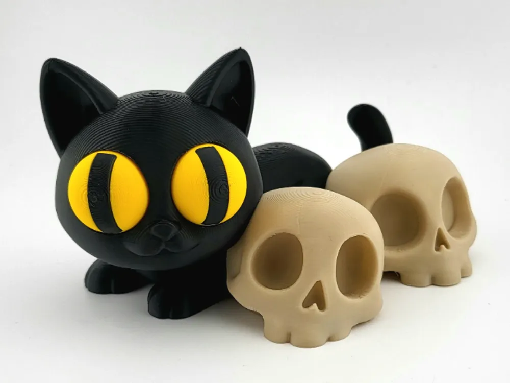 Black Cat & Skulls Modello 3D Cute & Gothic no ams