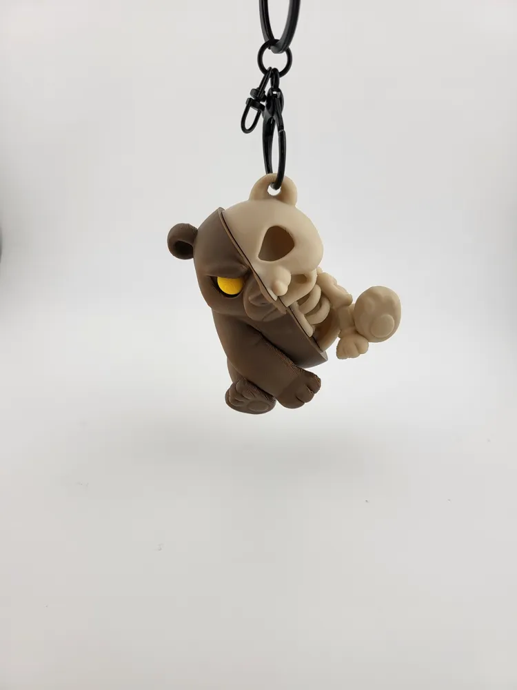 Kawaii Skeleton Bear Keychain - Cute Skull Keyring thumbnail 2