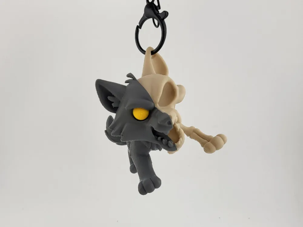 Kawaii Wolf Skeleton Keychain Cute Animal Keyring